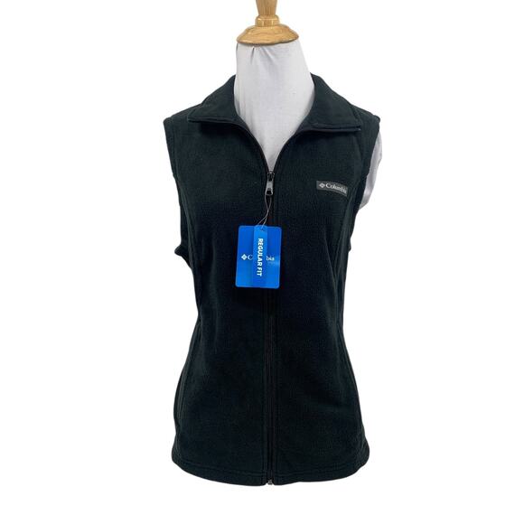 Columbia Vest Womens M Medium Black Fleece Benton Springs Gilet Full Zip Jacket - Picture 1 of 11